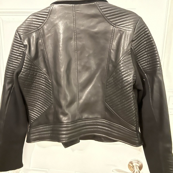 New Macy’s black leather jacket silver zippers L with Tags - Picture 4 of 4